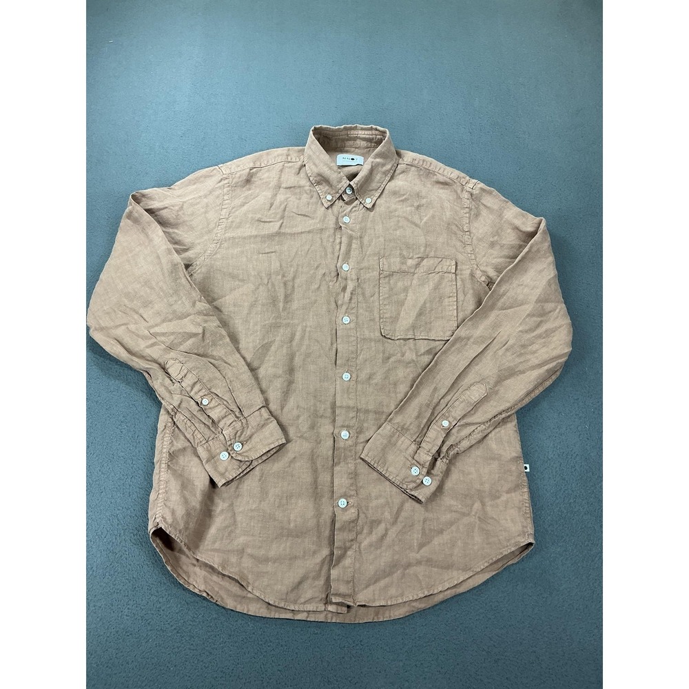NN07 Shirt Mens M Beige Linen Long Sleeve Button Up Relaxed ARNE BD 5706